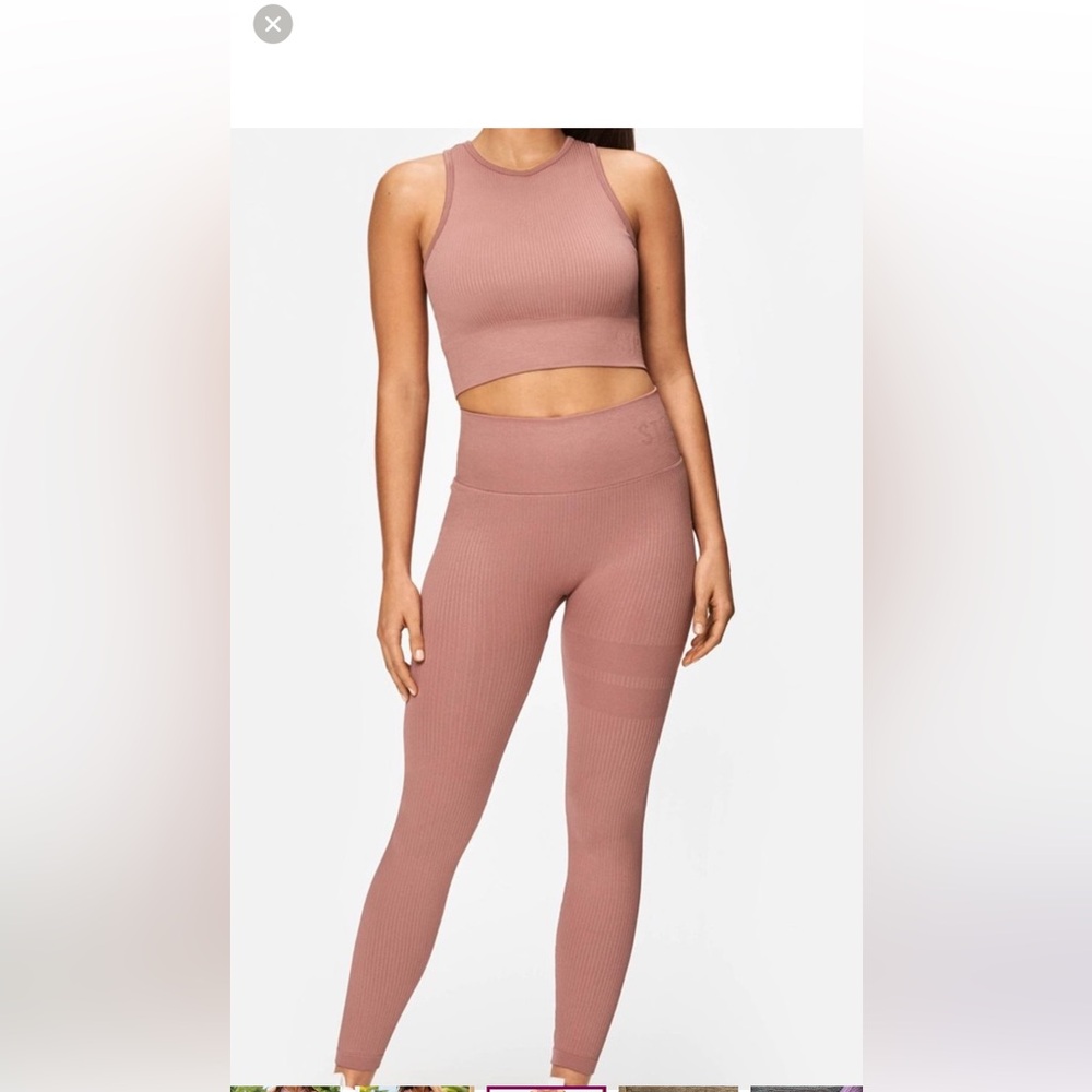 Ribbed Stronger nostalgic rose embrace  Two-Piece SET- high waisted
